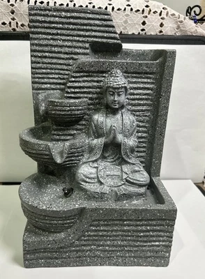 "Fuente Buda de mesa gris hecha de resina polivinílica para dar un aspecto de piedra 9,5""" Foto 1 de 4