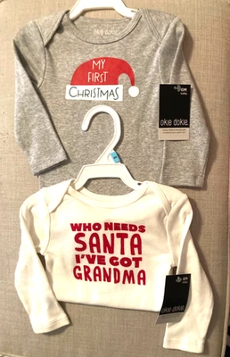 Okie Dokie Baby 2-Christmas Body Suits Long Sleeve  6 months  New - Image 1 of 4