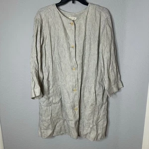 Eileen Fisher Organic Linen Slub Stripe Long Sleeve Jacket - Picture 1 of 4