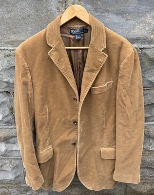 复古 Polo Ralph Lauren 男式灯芯绒运动外套棕褐色 M 棕褐色西装外套 — 第 1/4 张图片