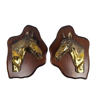 Set/2 PMG Brass Horse Head Wall Hanging Plaques 3-D Vintage Equestrian 10x13" - Picture 1 of 11