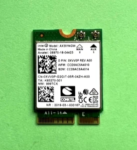 OriginaI WiFi 6 AX201 Model AX201NGW M.2 2400Mbps BT5.1 2.4GHz/5GHz 0XVV0P - Bild 1 von 1