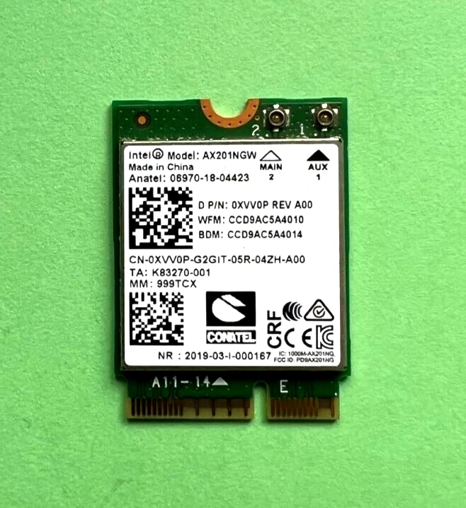 OriginaI WiFi 6 AX201 Model AX201NGW M.2  2400Mbps  BT5.1  2.4GHz/5GHz 0XVV0P - Bild 1 von 1