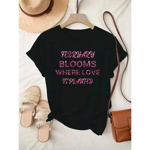 Women's Casual Round Neck T-shirt, Letter Printed Short Sleeved - Picture 1 of 12