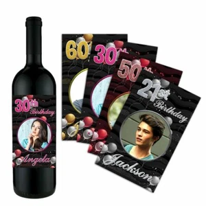 FELIZ CUMPLEAÑOS PERSONALIZADO AÑADIR UNA FOTO BOTELLA DE VINO ETIQUETA CUALQUIER EDAD NOMBRE - Imagen 1 de 5