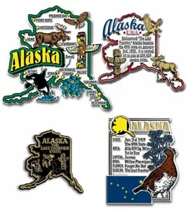 Alaska Four-Piece State Magnet Set by Classic Magnets, Includes 4 Unique Designs - Picture 1 of 3