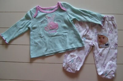 Vitaminas Bebé 2 Piezas LS Hecho Con Amor Conejito Conejo Corazón Patas Conjunto 3M Foto 1 de 4