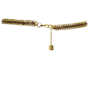 RALPH LAUREN Gold Double Chain Link Patent Leather Woven Logo Charm Belt L/XL - Picture 1 of 5