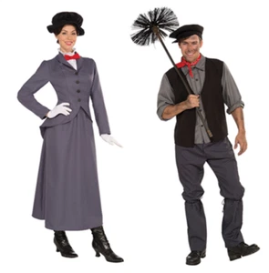 Para Hombres Chimenea Barrido Damas Mary Nanny Poppins Elegante Vestido Disfraz RÁPIDO + CORREO GRATUITO - Imagen 1 de 5