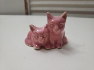 Vintage Two Sitting Pink Cats Kittens Figurine 1.5x3" Pottery Usa