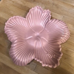 VTG ABINGDON USA POTTERY Retro Pink Hibiscus Console Bowl Dish Hard To Find - Picture 1 of 9