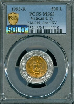 1993 R VATICAN CITY 500 LIRE POPE JOHN PAUL II ANO XV PCGS MS67 MAC FINEST . - Image 1 of 2