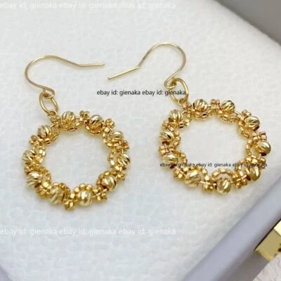 Auténticos pendientes grandes 100 % oro amarillo de 18 quilates cuentas círculo colgante/caída Au750 para mujer Foto 1 de 4