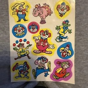 Vintage 1980s Sheet of Clown/Circus Stickers 5.5”x7” Sheet - Picture 1 of 4