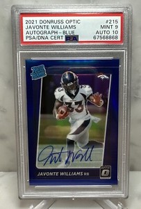 2021 Donruss Optic Javonte Williams Rookie RC Blue Prizm SSP /99 PSA 9 Auto 10