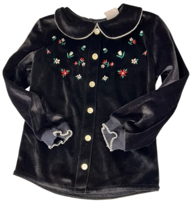 Vintage Buster Brown Black Embroidered Velvet Christmas Top 4 Made In USA - Image 1 of 4