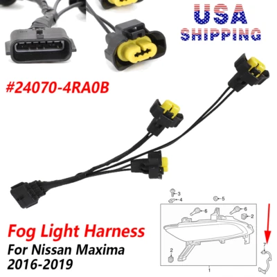 US For Nissan Maxima Fog Light Wiring Harness Wire #24070-4RA0B 2016 2017 2018 - Image 1 of 4
