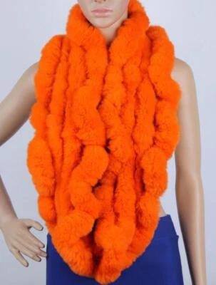 Cachecol feminino 100% real pele de coelho pescoço de malha colarinho quente lenços envoltórios inverno - Imagem 1 de 4