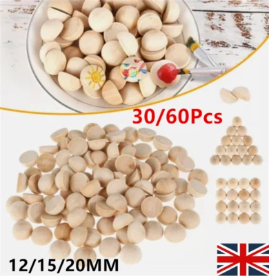 YANQUEENS 30/60X 12-20mm Split Wood Balls,Small Natural Unfinished Half Round Wooden-Beads