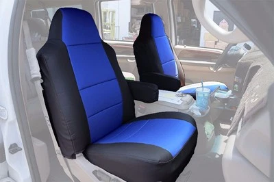 FUNDAS DE ASIENTO DELANTERAS IGGEE S. CUERO PERSONALIZADAS PARA FORD EXCURSION 2000-2005 NEGRO/AZUL Foto 1 de 4