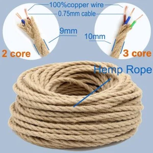 Twisted Cable Hemp Rope Retro Vintage Style Electrical Copper Wire 2-3 Core Cord - Picture 1 of 26