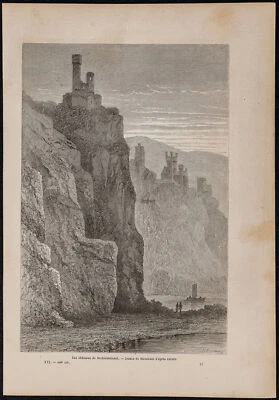 1867 - the Castles Of Neckarsteinach - engraving antique - Germany - Bild 1 von 3