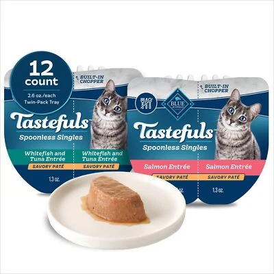 Paquete de 12 tazas de comida húmeda para gatos individuales sin cuchara Blue Buffalo Tastefuls de 2,6 oz Foto 1 de 4