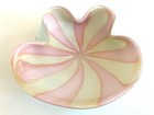 MODERNIST BARBINI MURANO ART GLASS PINK WHITE GOLD LEAF PINWHEEL SWIRL LRG BOWL
