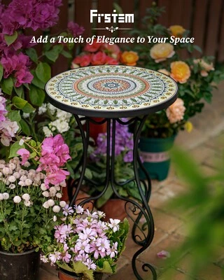 Mesa auxiliar de mosaico de cerámica de 14 pulgadas soporte para plantas para balcón exterior resistente a la intemperie Foto 1 de 4