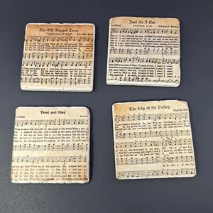 Hymnal Music Lyrics Religious Coasters Assorted Hymns Set of 4 Stone Cork Bottom - Picture 1 of 13