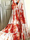 New Kaleidoscope White & Burnt Orange Tie Dye Print Tiered Long Dress, Size 14