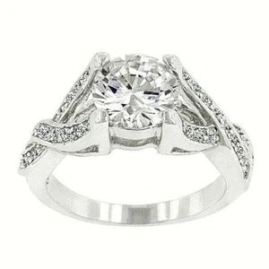 Anello di Fidanzamento Solitario Zirconi Chiari Placcato Oro Bianco 14K 2,9 Ct con Accenti, 7 - Foto 1 di 8