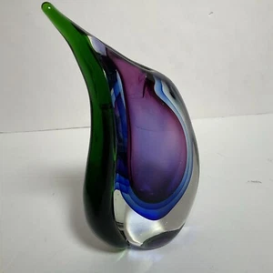 Jarrón lágrima Sommerso orgánico de vidrio artístico de Murano verde azul y púrpura - Imagen 1 de 8