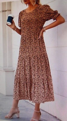 NWT "Pretty Garden Chic" Tiered /Puff Sleeve/Drop Waist Maxi DRESS Woman L - Image 1 of 4