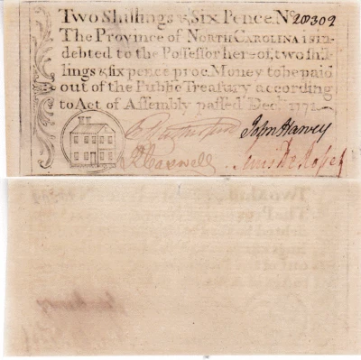 December 1771 Two Shillings & Six Pence North Carolina Colonial Fr NC-136b  - Image 1 of 3