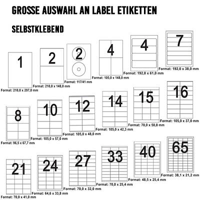 Universal Selbstklebende Etiketten Klebeetiketten Weiß DIN A4 Versandetiketten • 10.50€