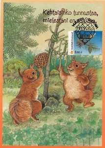 Squirrel Couple Collecting Cones From Trees Finland Mint Maxi Card 2003 - Picture 1 of 1