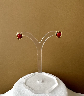 Orecchini cuore in argento 925 con "spoletta" di vero corallo rosso mediterraneo - Immagine 1 di 4