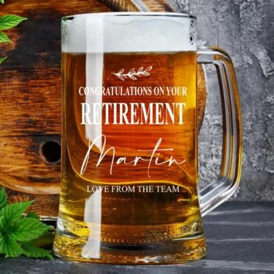 Personalised Retirement Beer Glass Tankard Gift Boxed TNK-42
