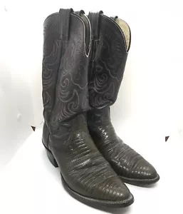 Vtg Olathe Cowboy Boots Brown Lizard Leather Mens Size 7.5 D Western Rockabilly - Picture 1 of 10