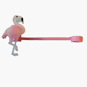 Straw Cap Pink Flamingo Silicone Drink Charm Cup ID Summer Coastal Tropical Tiki - Picture 1 of 3