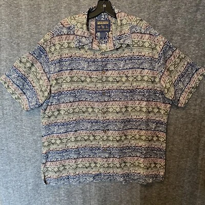 VTG Woolrich John Rich and Bros Shirt Men XL Aztec Floral Fish Print Loop Collar - Image 1 of 4