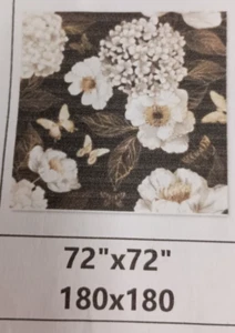 Black & Gold Floral Pattern Shower Curtain with Hooks 72" X 72" - Picture 1 of 2