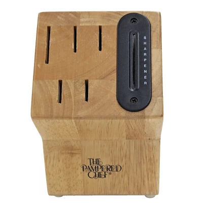 The Pampered Chef Wood Knife Block w/ Built-in Sharpener 5-Slots Countertop - Image 1 of 4