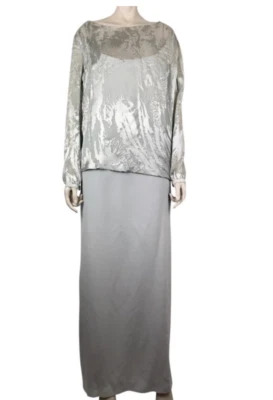 DAYMOR BY MERCEDES FERREIRA GRIS PLATA SEDA VESTIDO MAXI LARGO BODA EE. UU. 16 Foto 1 de 4