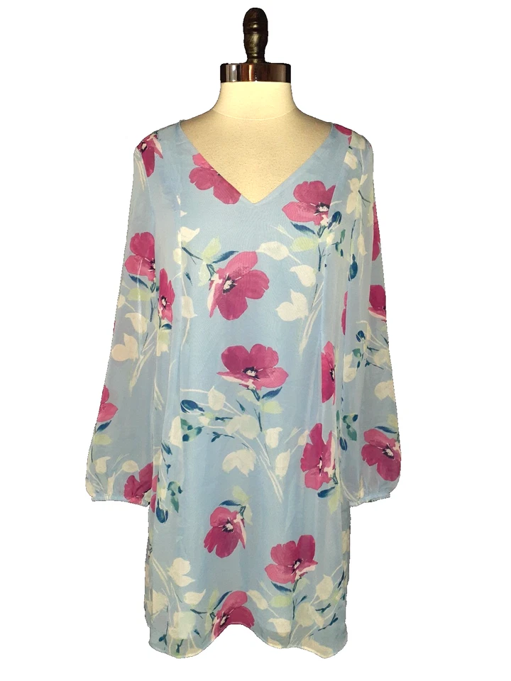 NUEVO INC International Concepts Talla L Vestido Ajustado Azul Rosa Floral Manga Larga Foto 1 de 4