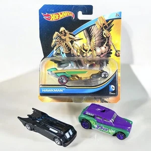 Lotto di 3 DC Comics Hot Wheels 2015 Hawkman 2017 Batmobile 2014 Joker Cockney Cab - Foto 1 di 11