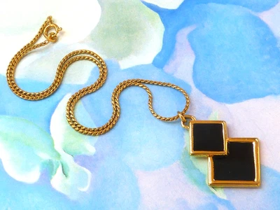 Collar Colgante LANVIN Paris Vintage Años 70 Firmado Francés Chapado en Oro Esmalte Negro Foto 1 de 4