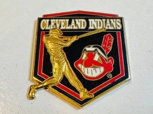 Vintage Cleveland Indians Lapel Pin Brass Batter Batting Hitter Chief Wahoo Logo - Picture 1 of 2