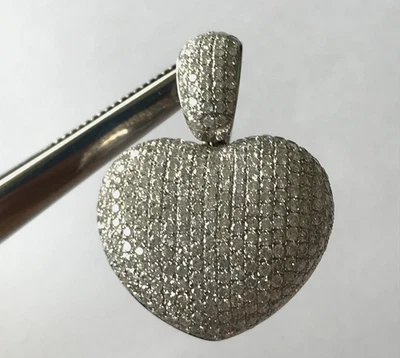 Pavê vintage de ouro branco 18K com 3 quilates Coração de diamante feito à mão - Imagem 1 de 4